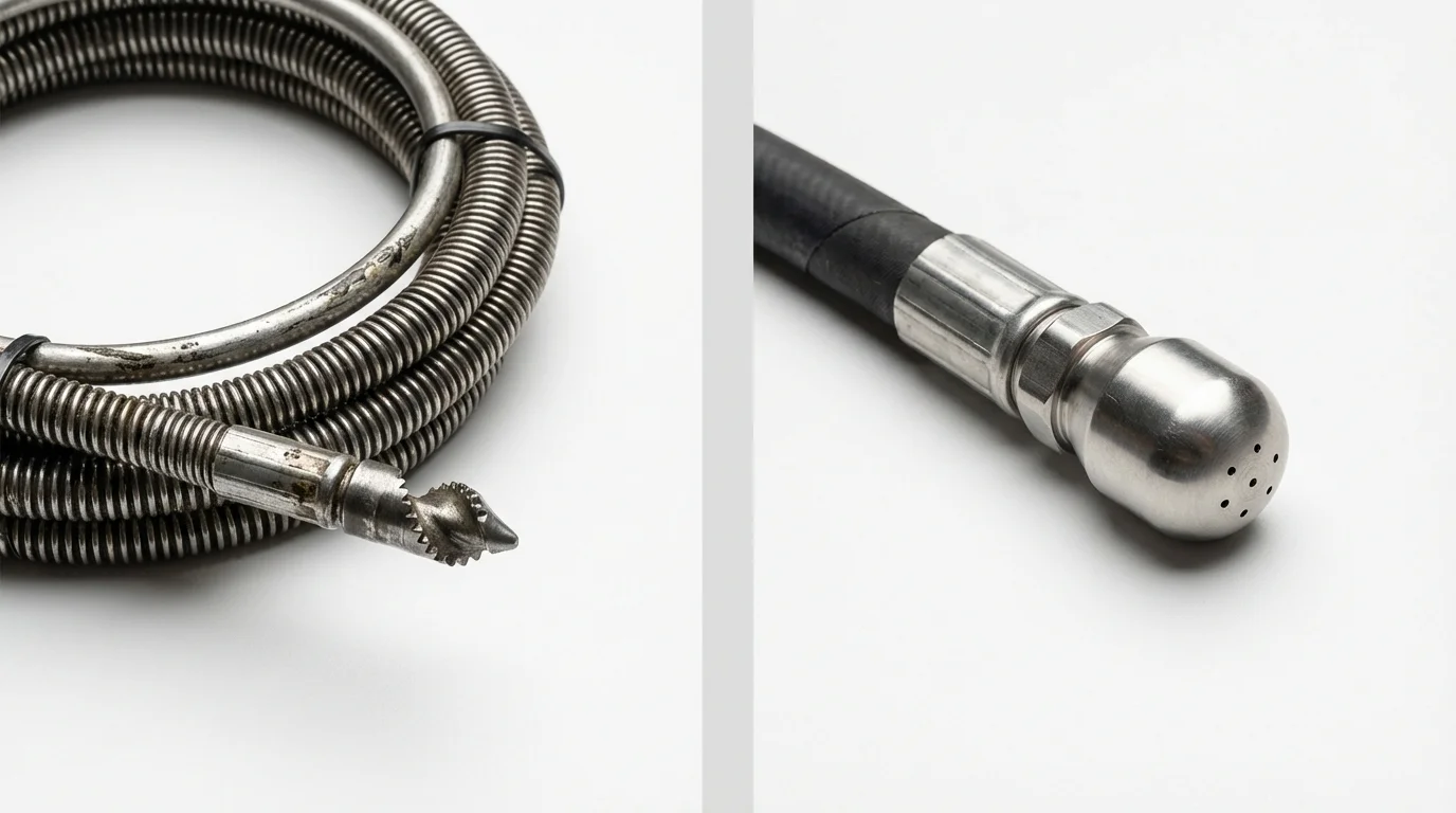 Drain snake cable and hydro jetting nozzle used for drain cleaning in Morongo Valley, CA