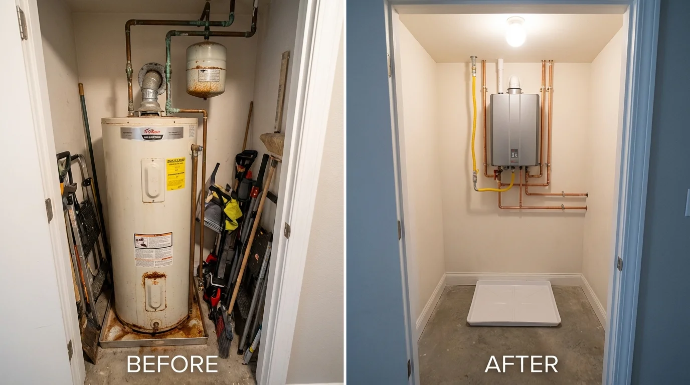Tank water heater versus wall-mounted tankless unit comparison for Morongo Valley, CA homeowners