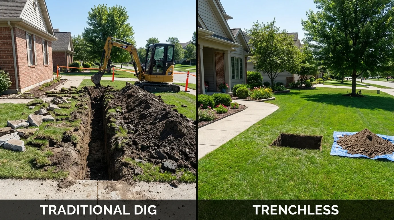 Trenchless sewer repair with minimal yard damage versus traditional excavation in Morongo Valley, CA